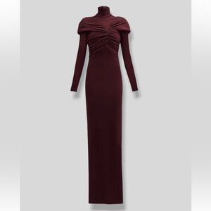 Brandon Maxwell Women's Red Turtleneck Ruched Strong-Shoulder Dress